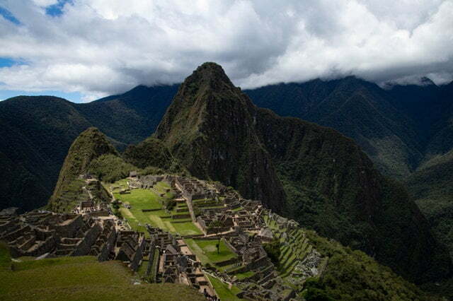 a mountain with a valley below